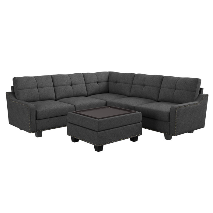 Lark Manor™ Tufted Corner Sectional Sofa With Storage Tray Ottoman